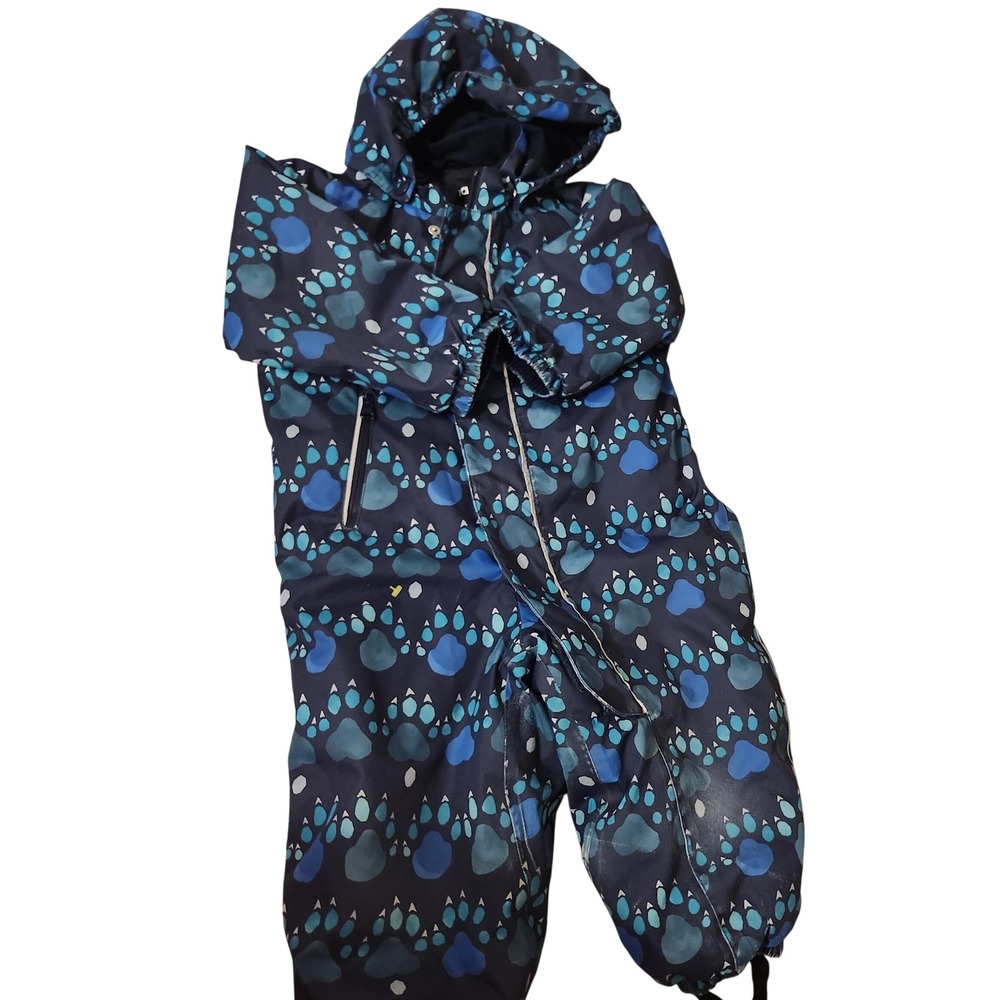 Reima Kids Snowsuit One Piece Winter Padded Blue Paw Print Hooded Jumpsuit 3T